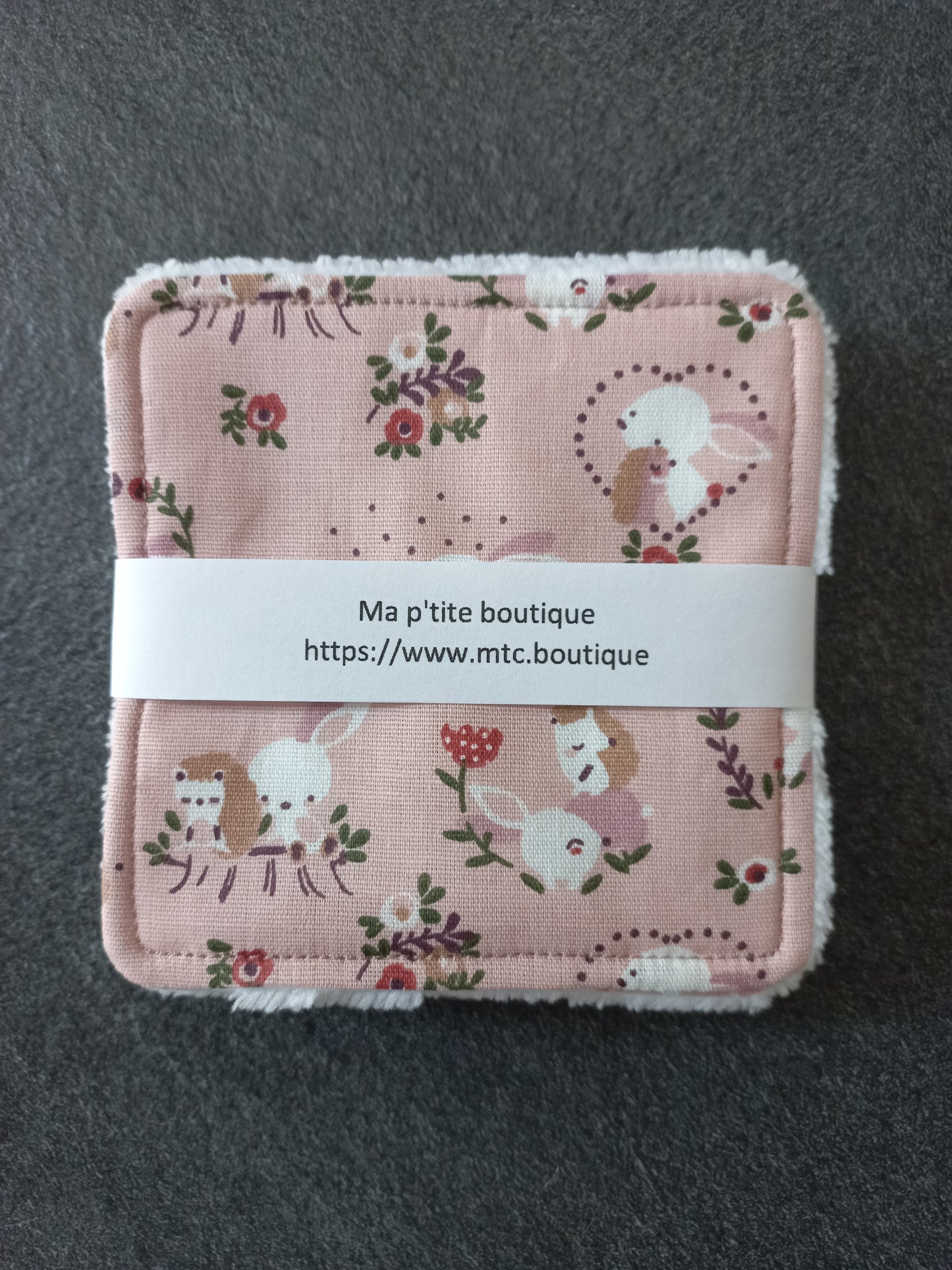 Lot de 4 lingettes rose saumon lapins
