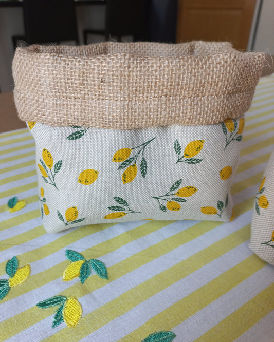 Ensemble panier et sac à tarte imprimé citrons