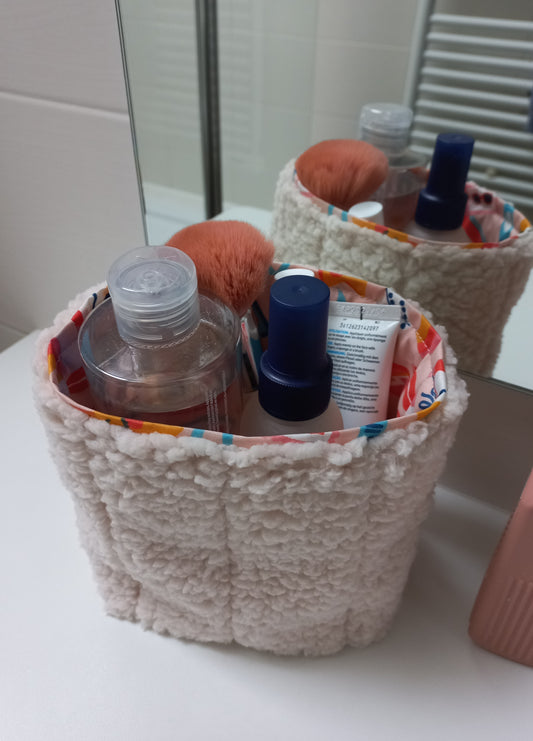 Panier tissu sherpa et coton enduit