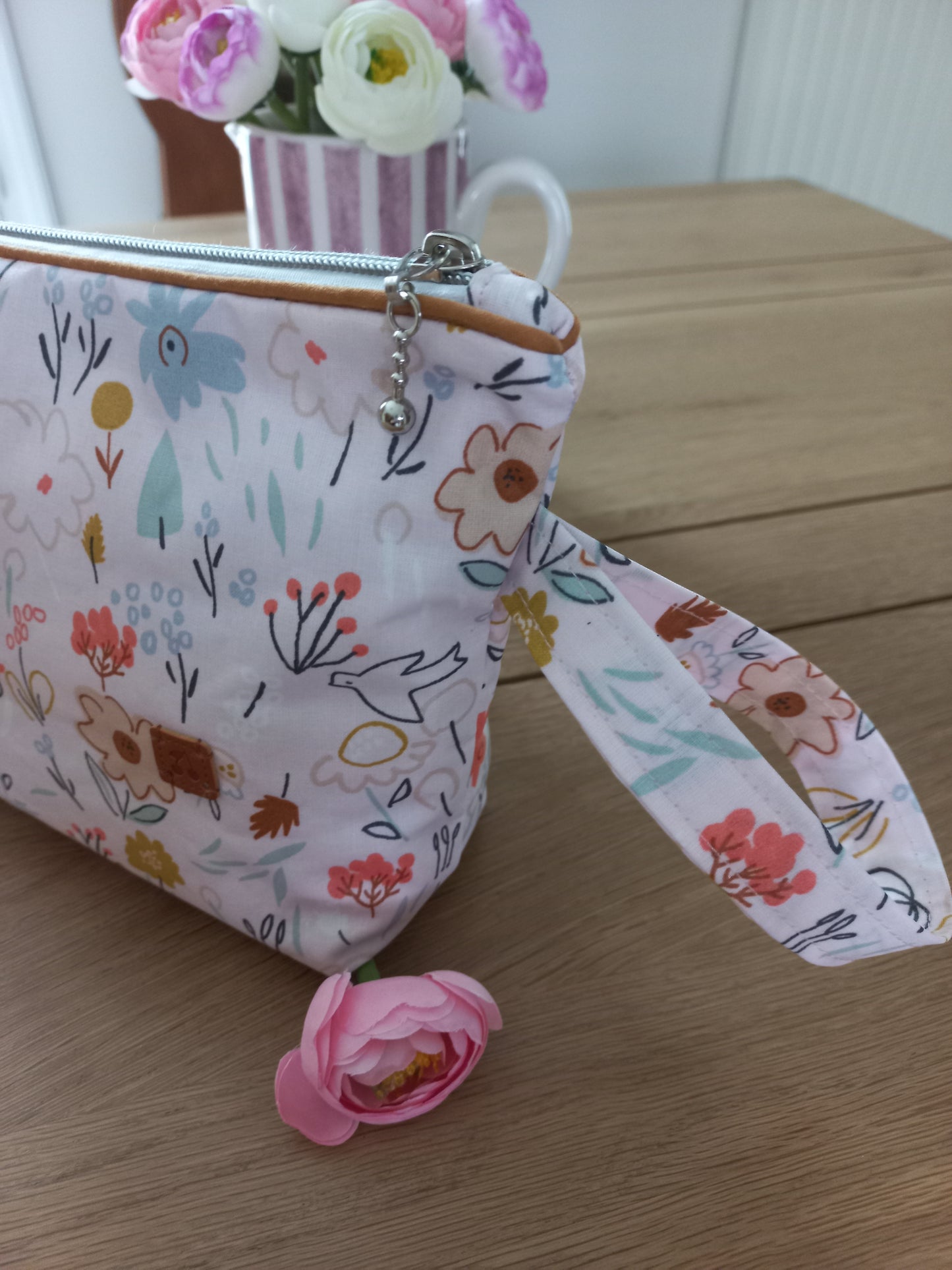 Trousse toilette maquillage coton enduit rose