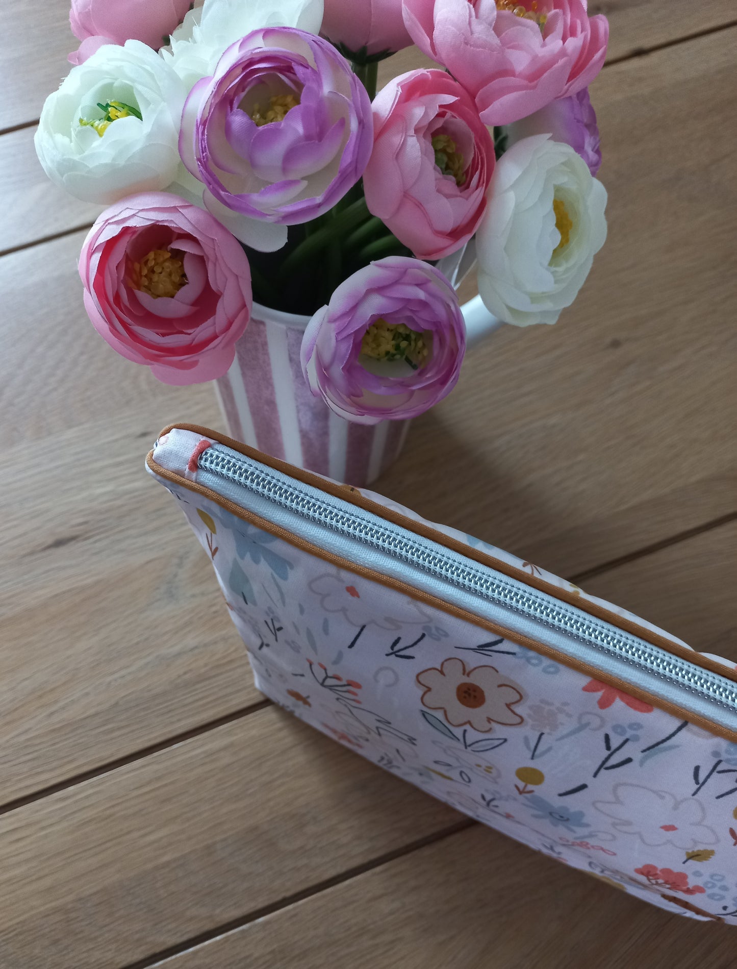 Trousse toilette maquillage coton enduit rose