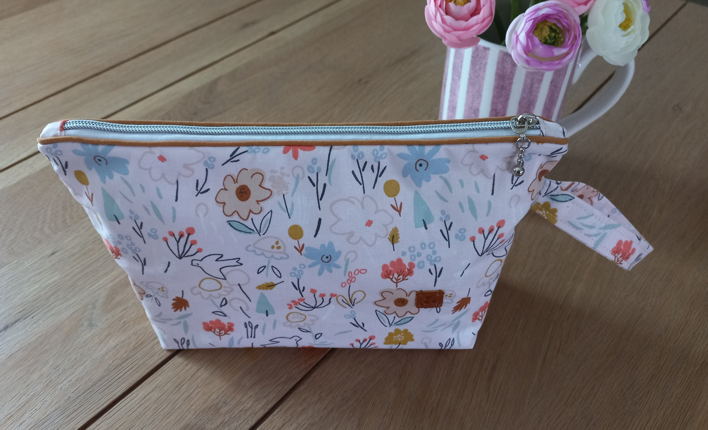 Trousse toilette maquillage coton enduit rose