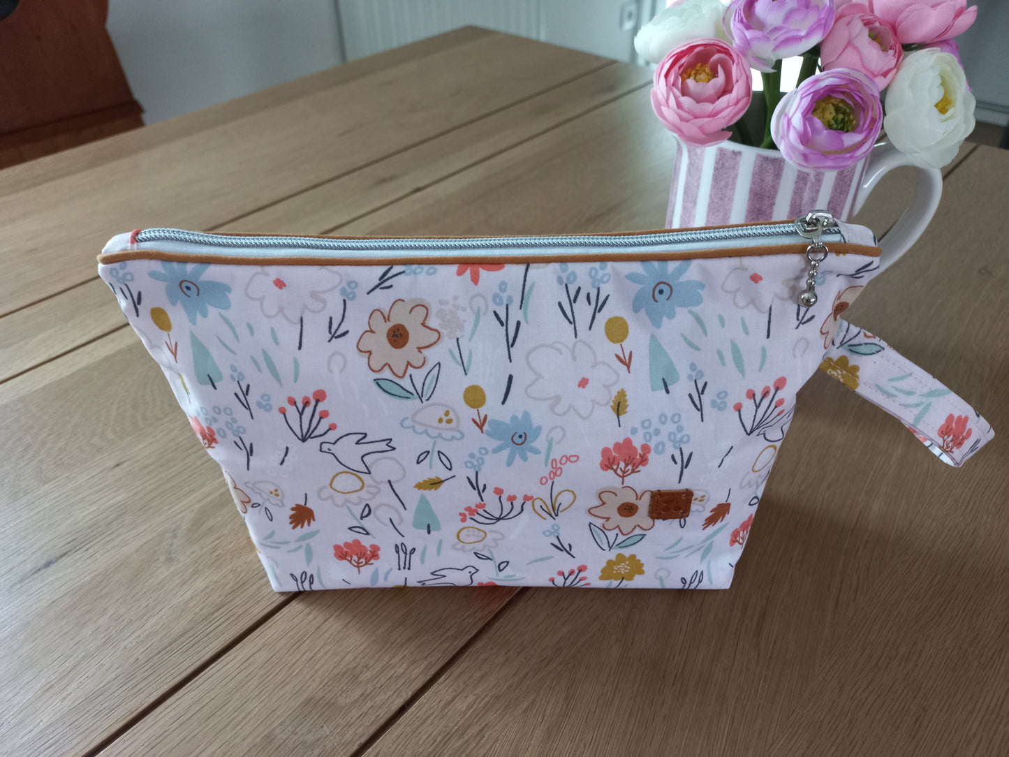 Trousse toilette maquillage coton enduit rose