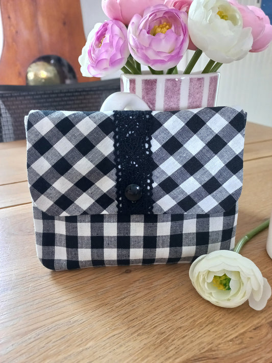 Pochette + 4 lingettes vichy blanc et noir