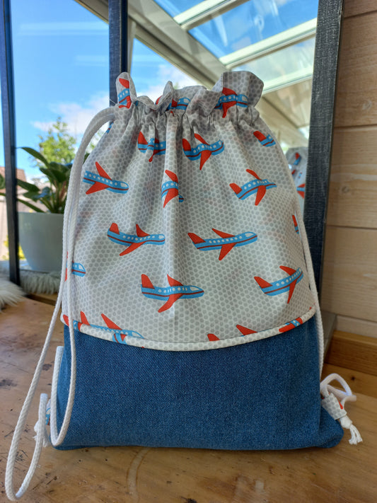 Sac à dos / Sac pochon jean et avions