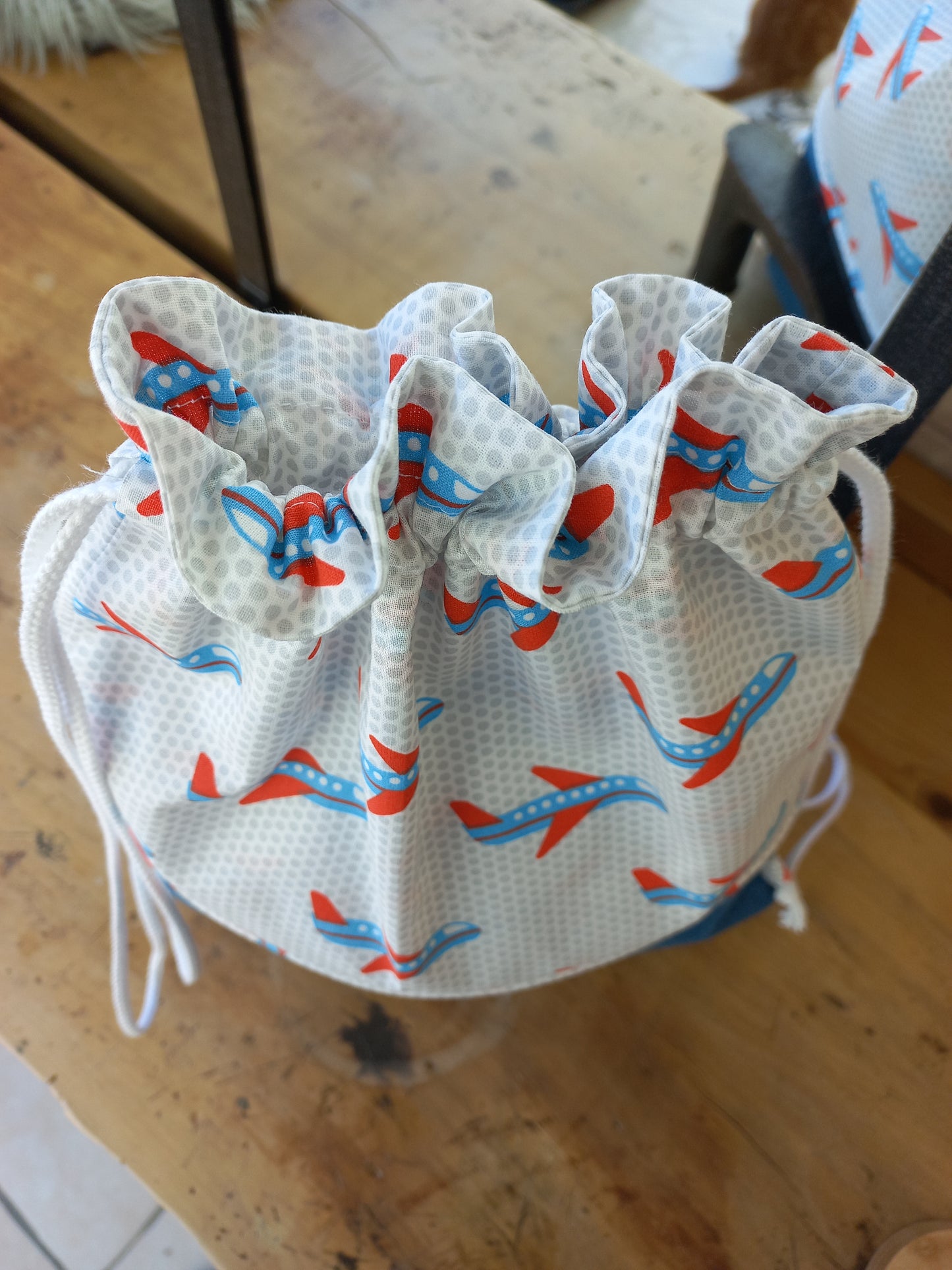 Sac à dos / Sac pochon jean et avions