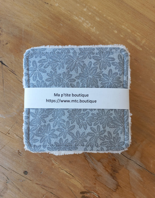 Lot de 4 lingettes fleurs grises