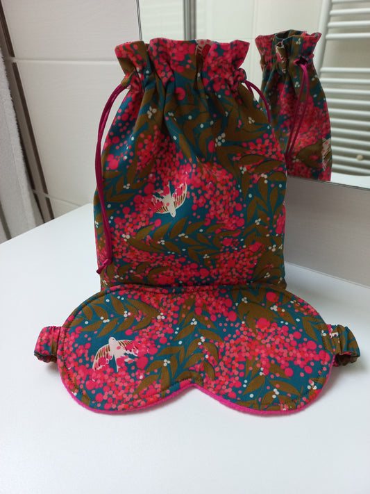 Ensemble masque de nuit et sac assorti fushia et kaki PPMC