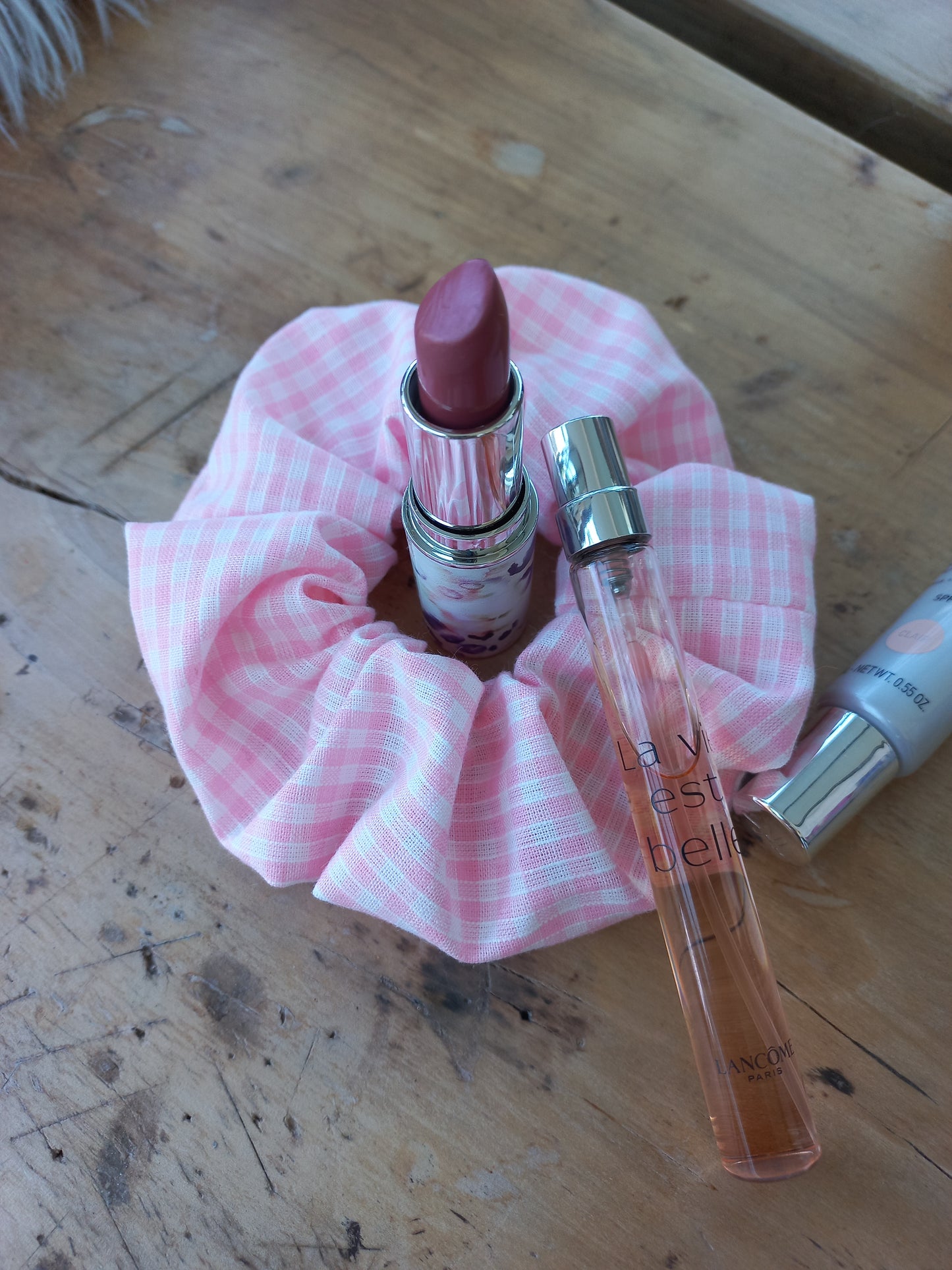 Chouchou vichy blanc rose
