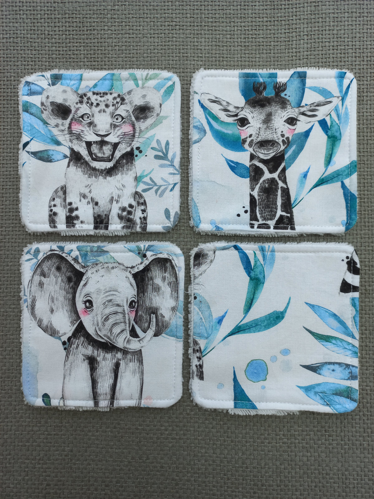 Lot de 4 lingettes bébé savane bleu